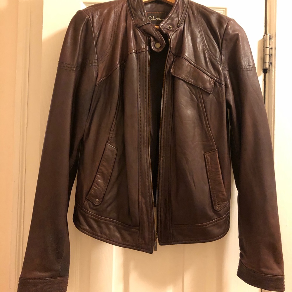 Cole Haan Lambskin Leather Moto Jacket